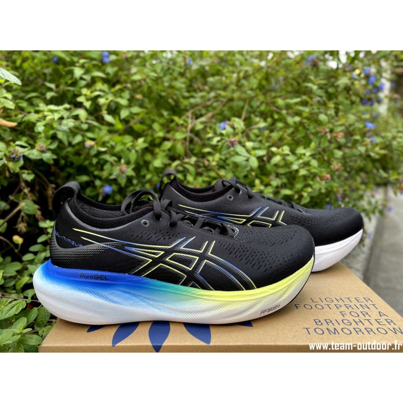 Asics Gel-Nimbus 25 Noire Jaune et Verte pour Homme